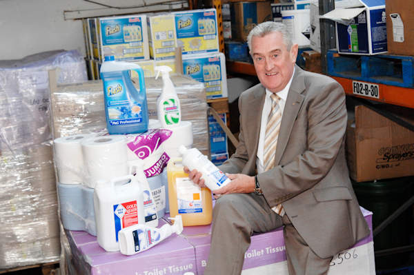 George with his cleaning products at Astra Hygiene Supplies Ltd