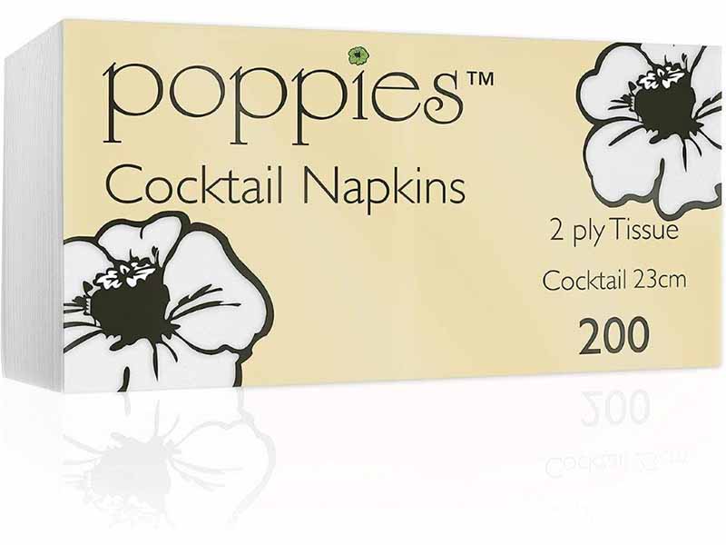 Poppies Cocktail Napkins 24cm 2 ply - White