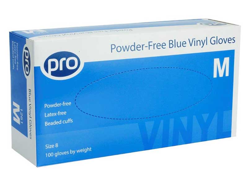 Blue vinyl gloves