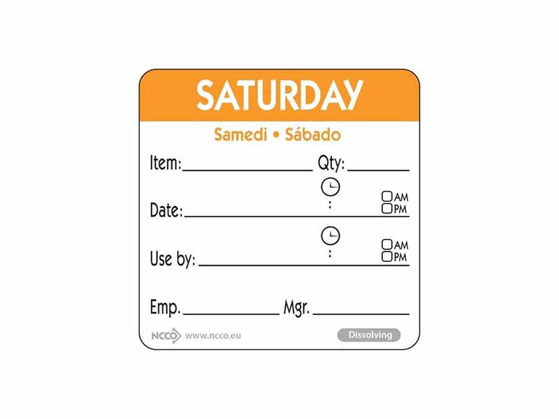 Dissolvable Food Rotation Labels - Saturday