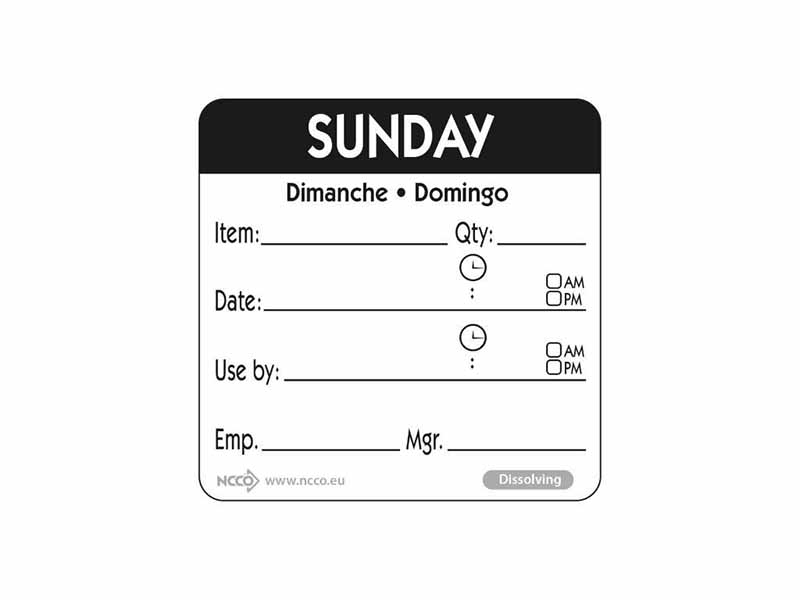 Dissolvable Food Rotation Labels - Sunday