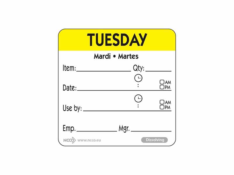 Dissolvable Food Rotation Labels - Tuesday