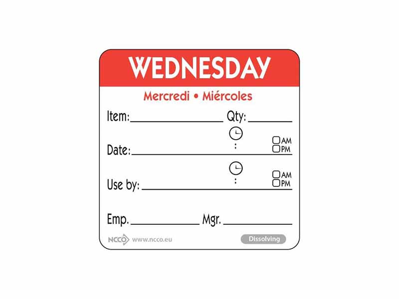 Dissolvable Food Rotation Labels - Wednesday